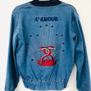 NWT Rare Denim Bomber Graphic Medium